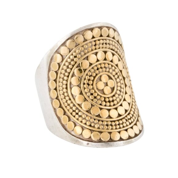 Anna Beck Classic Saddle RIng Womens 9 Two Tone 18K Gold .925 Sterling Silver - Picture 1 of 15